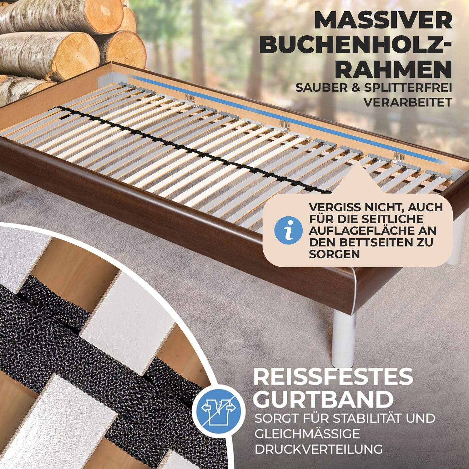 Coemo EasyLat Starr Lattenrost 90x200 cm – 5-Zonen Lattenrahmen mit 28 Federholzleisten, Stabiler Mittelgurt für optimale Unterstützung, geräuscharm, langlebig passend für viele Matratzen