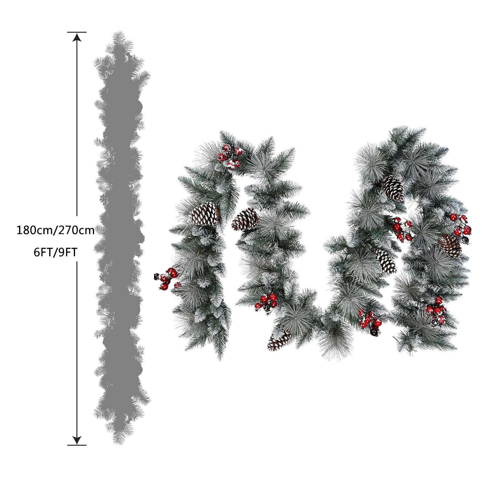 Pigne, Bacche Rosse E Accenti Glitterati Argentati, Ghirlanda Natale Artificiale in Pino Sterling, Ghirlanda Verde Invernale Per La Decorazione Del Centrotavola Del Camino Durante Le Festività,6ft