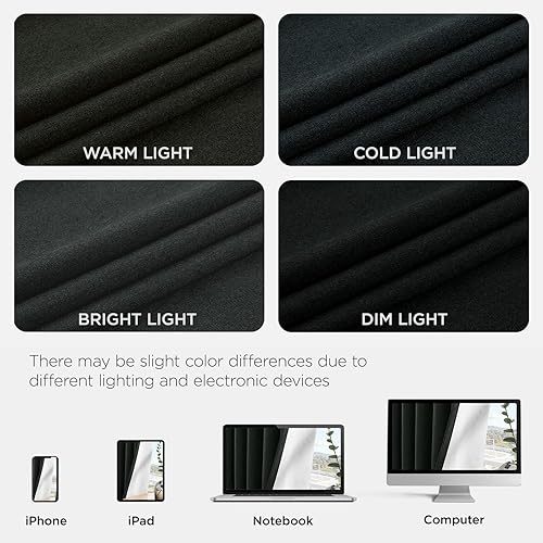 Miniatura 8 de Joydeco - Cortinas opacas negras de 84 pulgadas de largo - Cortina de lino 100% opaca para dormitorio, con bolsillo para cortinero y lengüetas