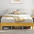 Mellow Marley 14 Inch Solid Wood Platform Bed with Paneled Headboard, Natural Pine, King