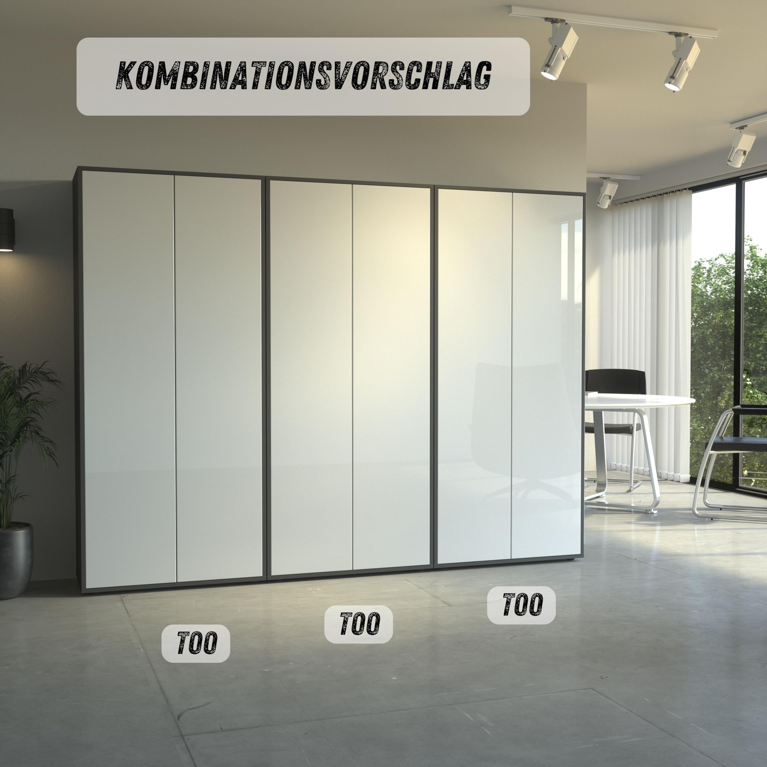 Büroschrank Amira T00, Anthrazit/Weiß Hochglanz, 180x80x40 cm | Geschlossener Schrank mit 2 großen Türen, Push-to-Open, Aktenschrank für Büro und Homeoffice