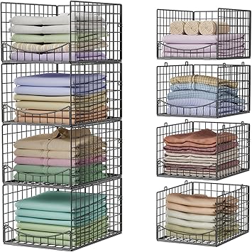 Hongtamoya 4-tier Sliding Closet Organizers and Drawer Storage Shelves, Stackable Storage Bins for Jean Pants Sweaters, Metal Drawer Slid Clothes Storage Container, Closet Organizers for Clothes-Black