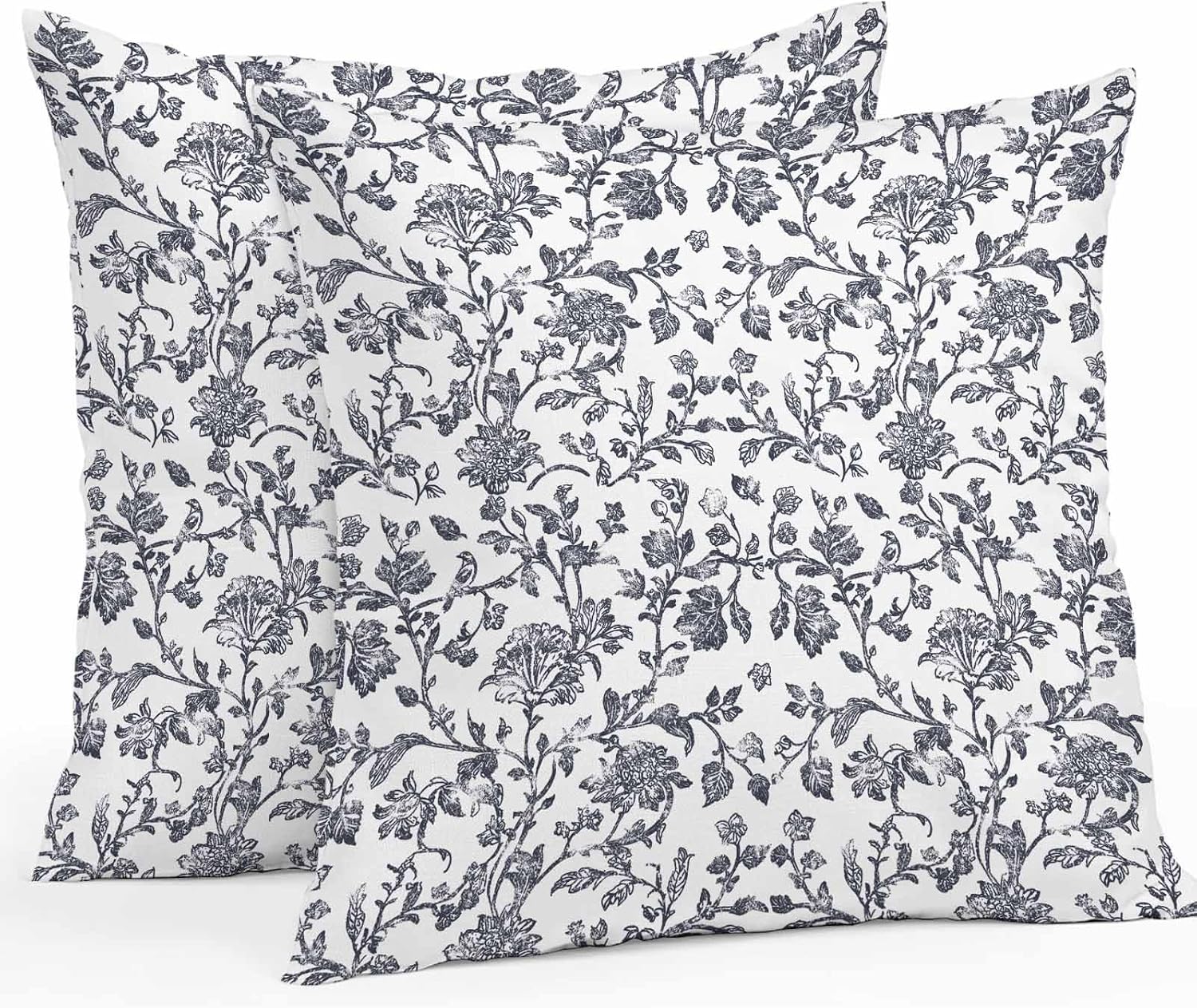 Dark Blue Flowers Outdoor Waterproof Pillow Covers, Pastoral Vintage Farmhouse Leaf Spring Decorative Square Throw Pillowcase Sofa Cushion Sham for Patio/Couch/Chair, 26"x26" 2 Pack