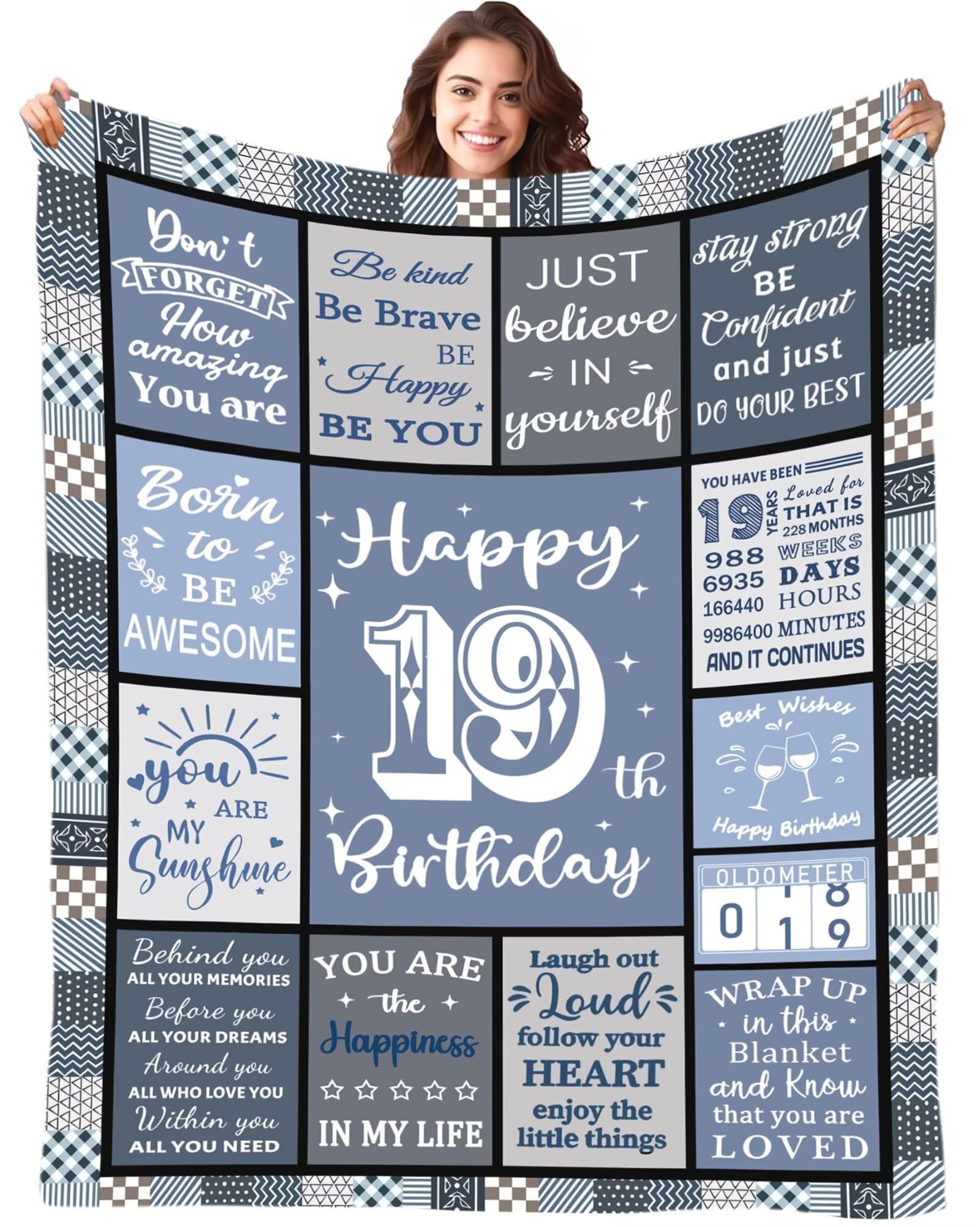Birthday Blanket Gifts for 19 Years Old Girls Boys, Personalised Birthday Flanell Blanket Decorations Gifts for 19 Years Old Girls Boys Daughter Son Best Friends, Bestie, Sister, Niece 50"x60"