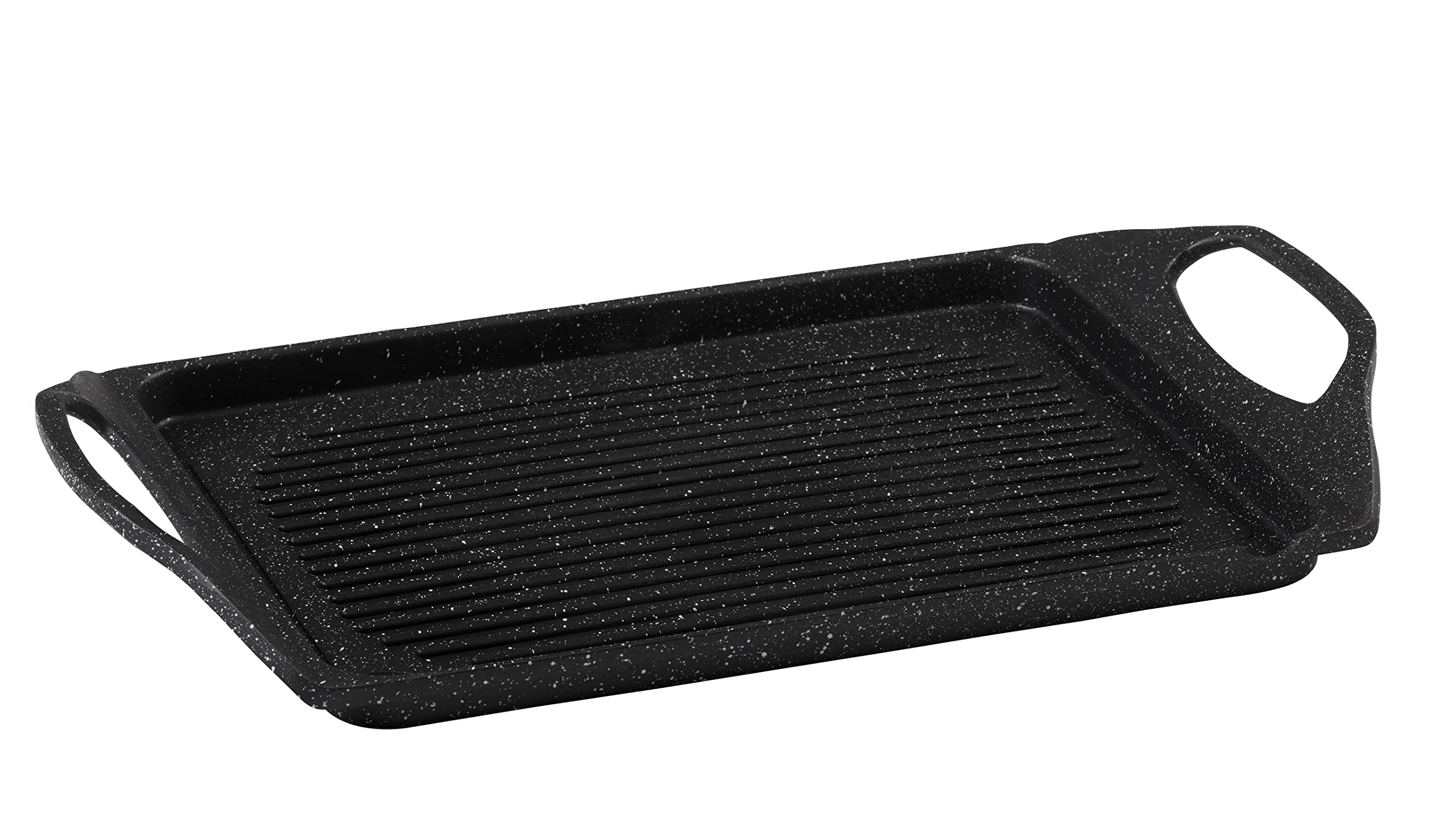 Pradel Excellence - Plancha Grill 43 x 27 cm - Revêtement Façon Pierre Sans PFOA - Fonte d’Aluminium - Poignées Silicone Amovibles - Tous Feux Dont Induction, Ancien Manche, Noir