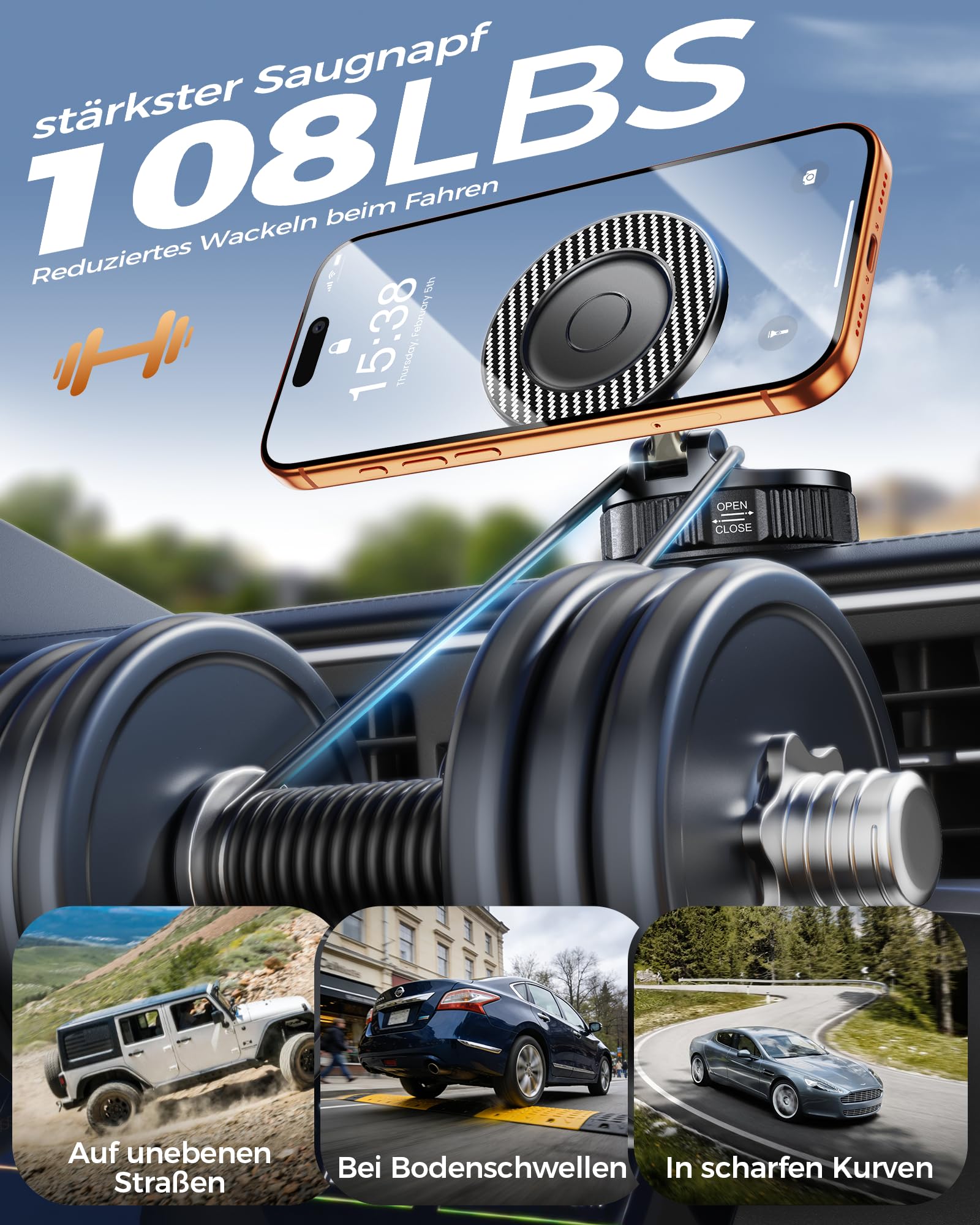 EGV Handyhalterung Auto Magnet – Upgraded Vakuum Saugnapf KFZ Magnethalterung, 360°Drehbar, Kompatibel mit MagSafe-Geräten, Autohalterung für iPhone & Alle Smartphones, Schwarz - 5