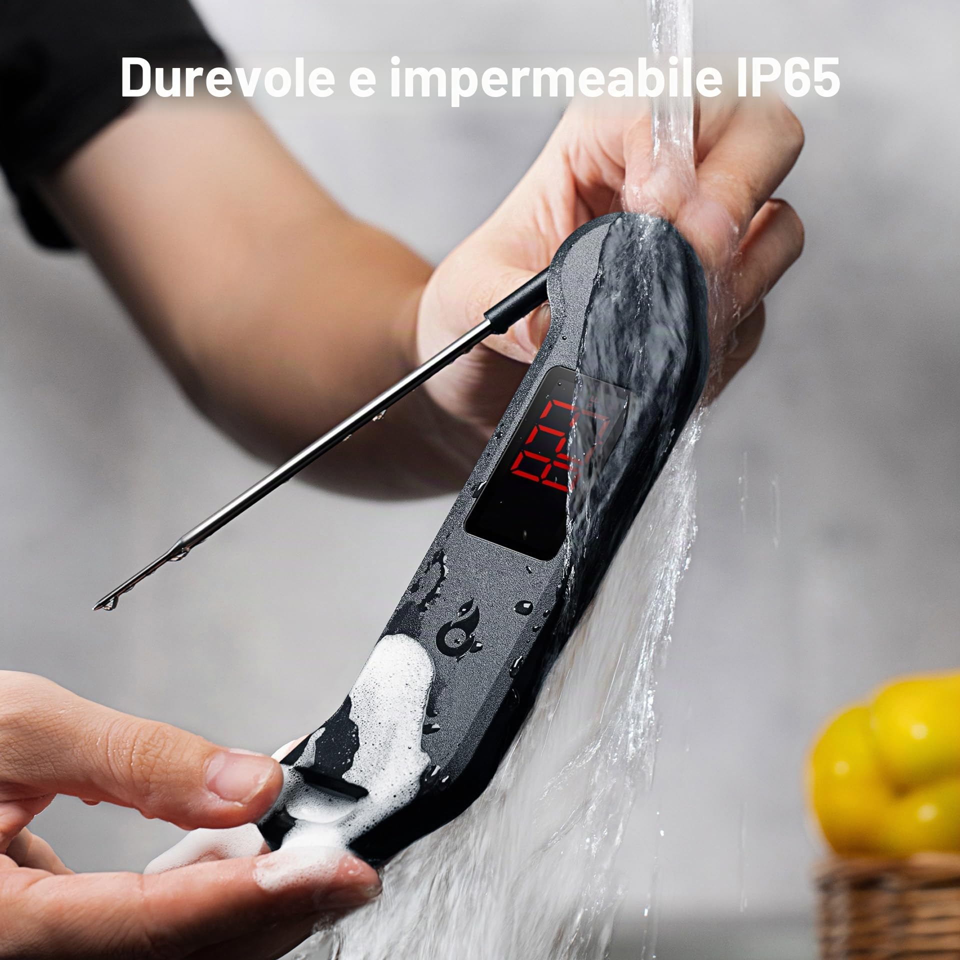 ThermoMaven Termometro Cucina Cottura - Lettura Istantanea 1s, ±0,3℃ Preciso Certificato NIST, Impermeabile IP65, Termometro con Magnete per Frigo, Schermo Grande Ambidestro, Sonda per Temperatura per
