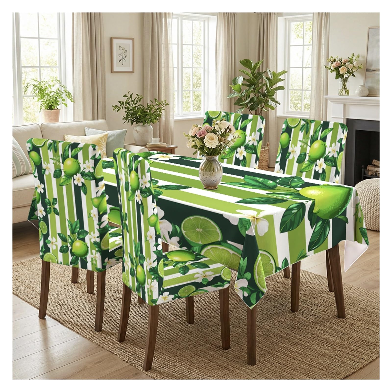 Nappe et housses de chaise tropicales pour repas de fête en terrasse et décoration de table été