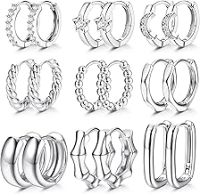 MILACOLATO 9 Pairs Gold Hoop Earrings for Women Girls,18K Real Gold Plated Hoop Earrings with Cubic Zirconia Twist Oval Star Small huggie Hoop Earrings Set Hypoallergenic Chunky Gold Hoop Earrings