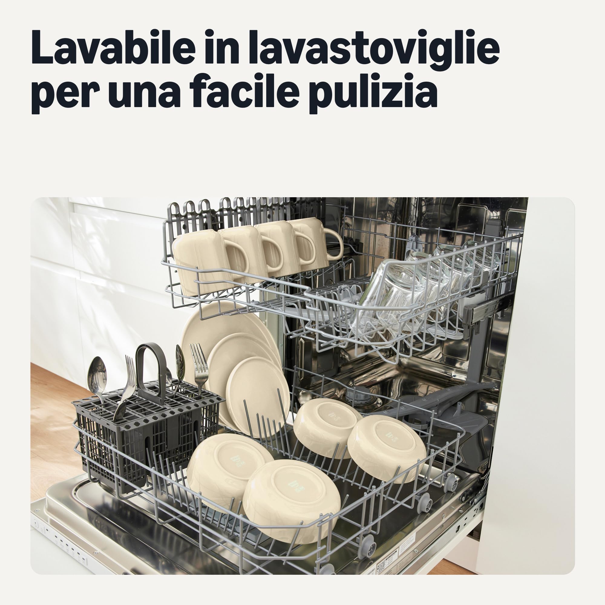 Amazon Basics Servizio da Tavola in Gres Smaltato, Set di 18 Pezzi, 6 Coperti Completi, Lavabile in Lavastoviglie, Avorio