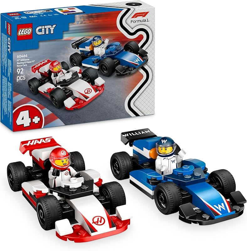 LEGO City Voitures de Course de F1 Williams Racing et Haas F1 - Jeu de Construction de Formule 1 avec 2 Pilotes - Idée de Cadeau pour Les Jeunes Enfants dès 4 Ans Fans de <a href=