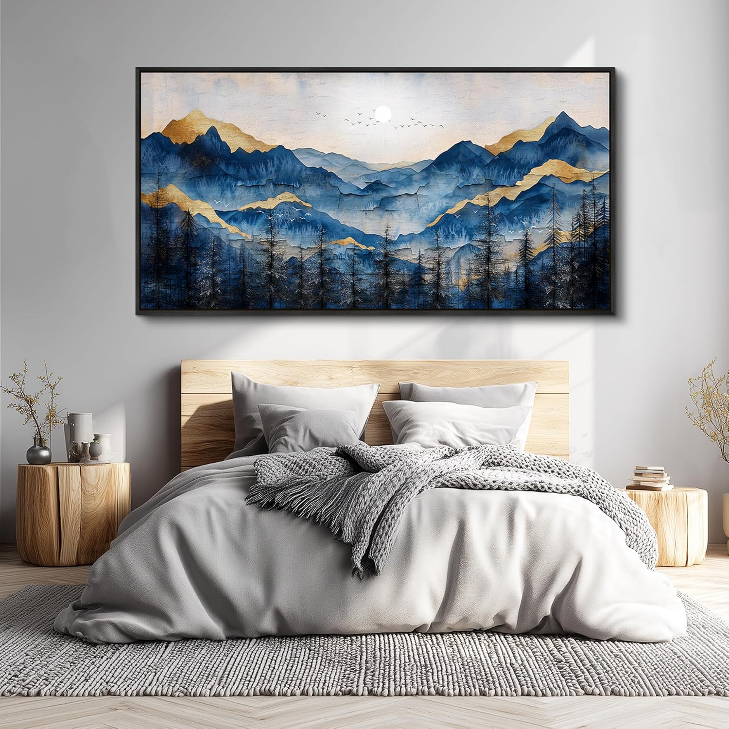 FUHAIHUA Black Framed Canvas Wall Art For Living Room Large Wall Decor For Office Bedroom Decorations Ocean Wave Landscape Picture Modern Painting Artwork Room Mural Aesthetic Home Decor 30x60 In