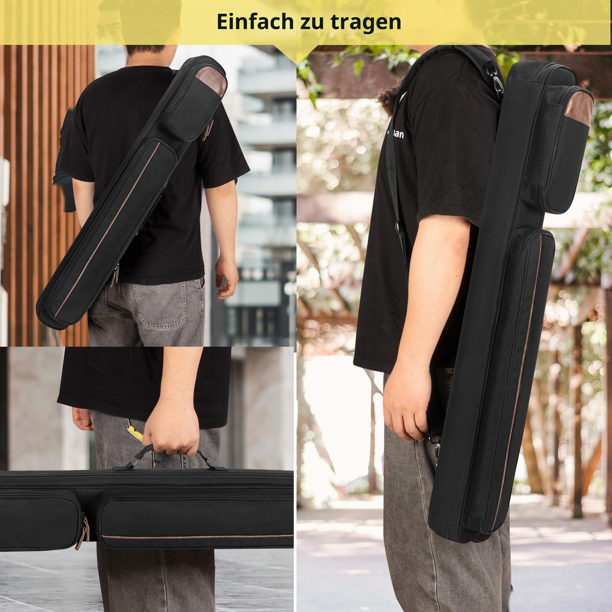 Rexmica Billard Queue Tasche für bis zu Unterteile und Schäfte, Billiardstock Tasche mit Griff und abnehmbarem Schultergurt