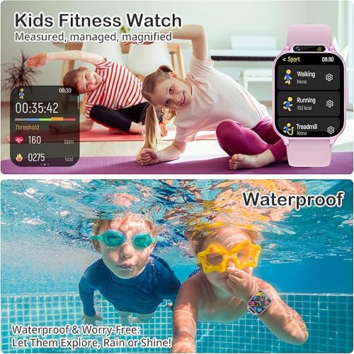 Miniatura 4 de Reloj inteligente impermeable para niños con rastreador de actividad deportiva, podómetro Heartrate SpO2, monitor de estrés, linterna, aplicación
