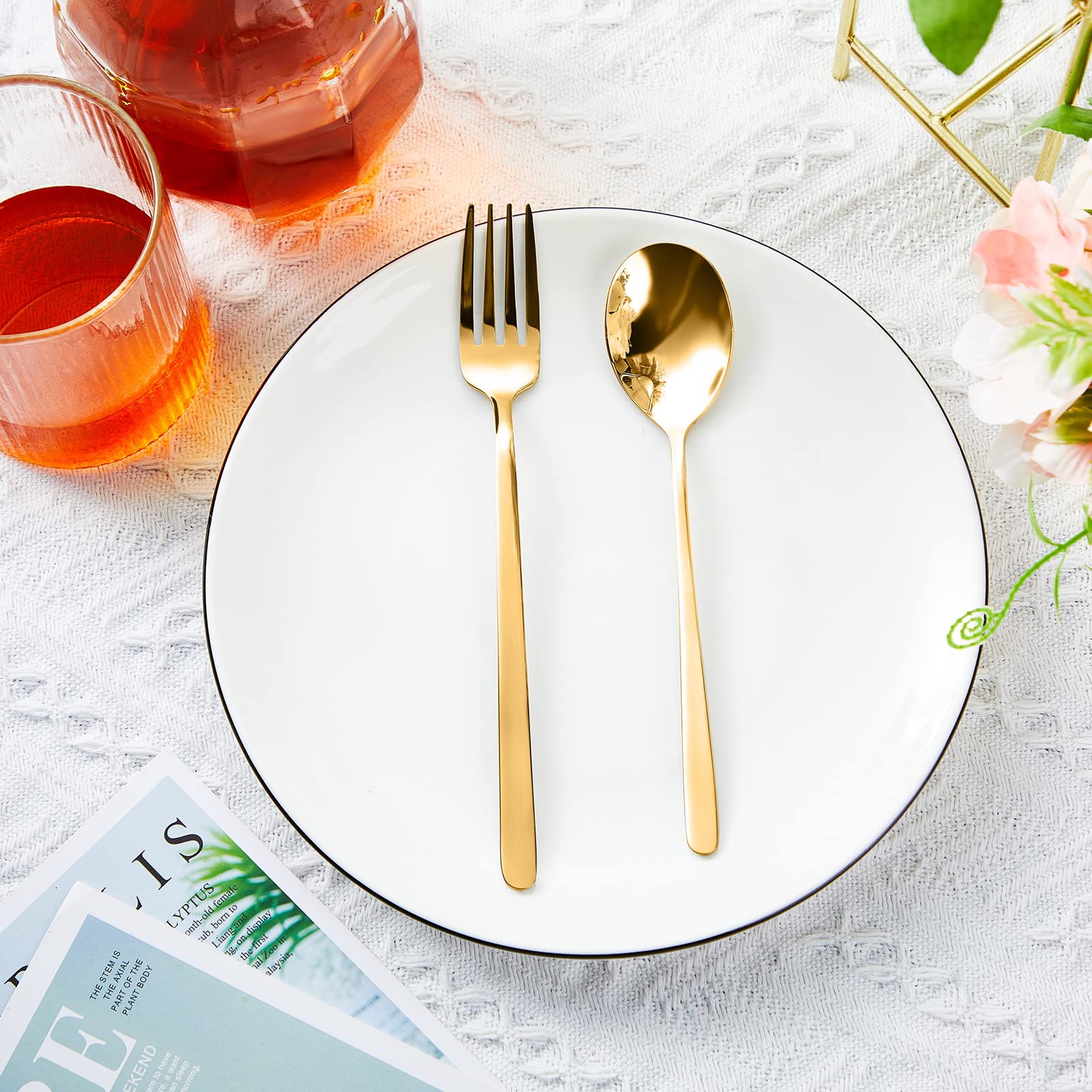 48 Pcs Gold Forks and Spoons Set for 24, Stainless Steel Flatware Cutlery — Amazon image 4