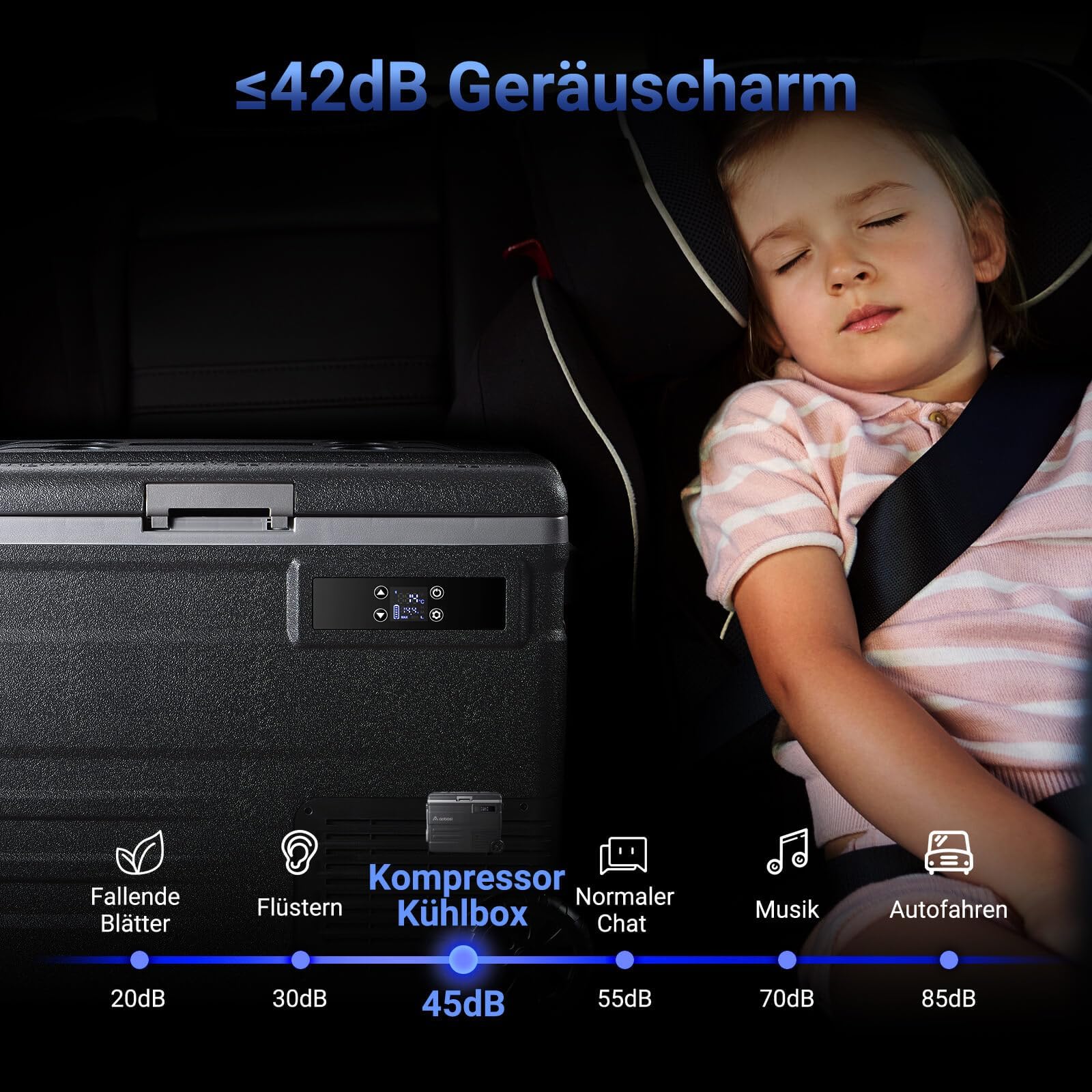 AAOBOSI 55L Kompressor Kühlbox, APP, LED, -20°C bis 20°C, 12/24V & 100-240V, mit Rädern