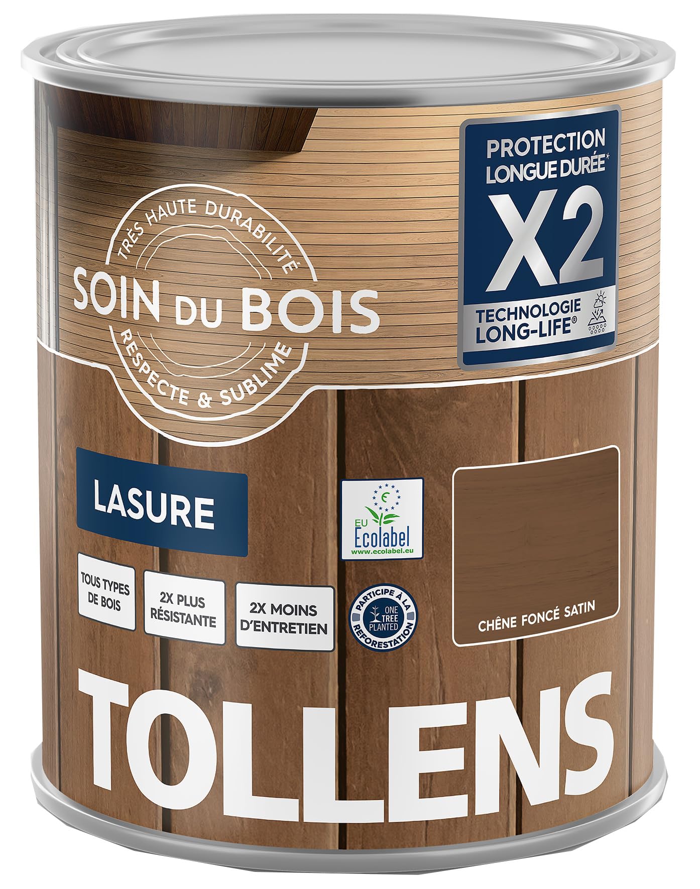 Tollens - Lasure - Ultra Résistante - Adhérence Renforcée - Protège et Décore - Protection Anti-UV - Technologie LONG-LIFE - Satin - Chêne Foncé - 5 L