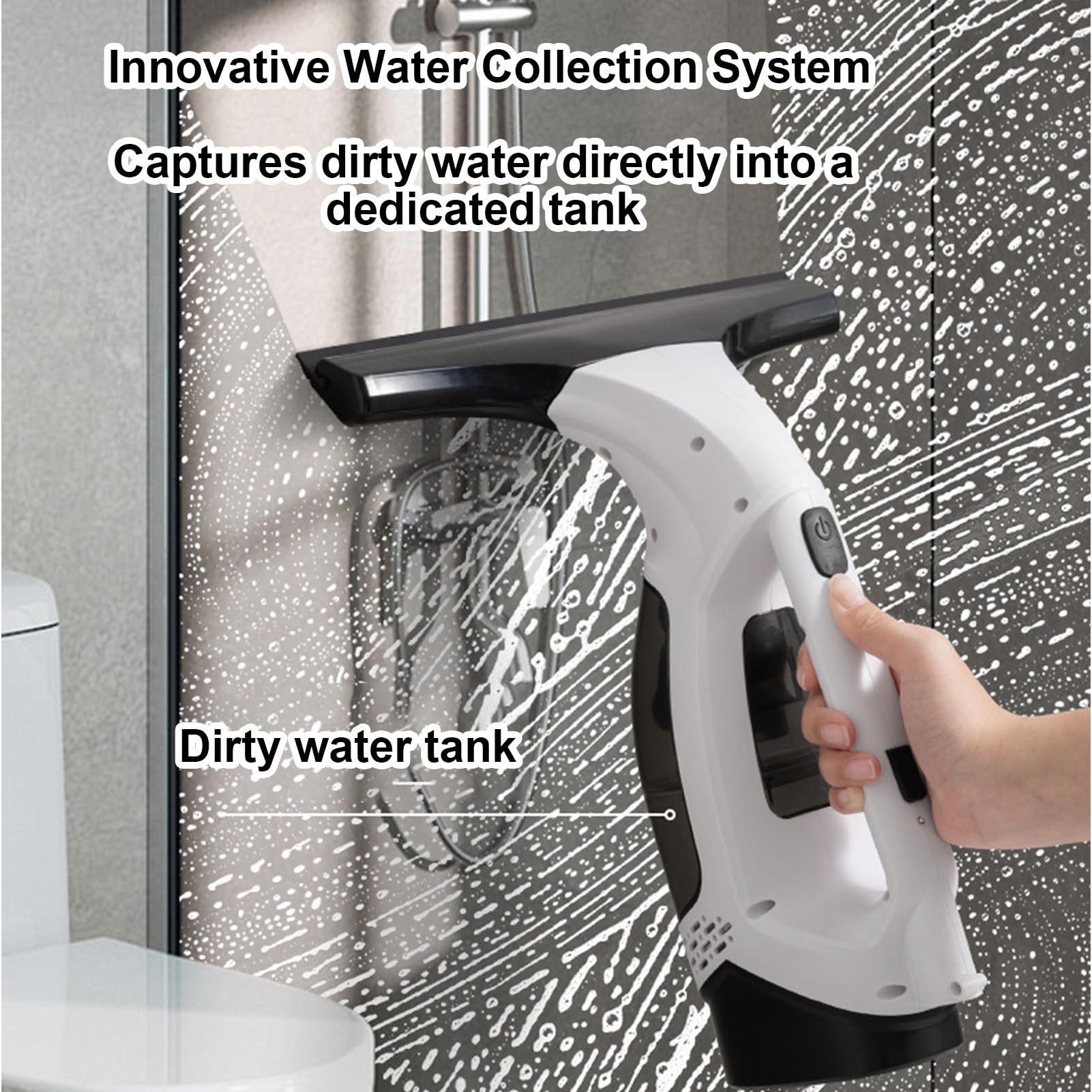 Fockety Fenstersauger, Kabelloser Elektrischer Fenstersauger, Wiederaufladbares Fensterreinigungsgerät mit 150 Ml Wassertank und Sprühflasche für Spiegel, Duschtüren, Fliesen (Black)