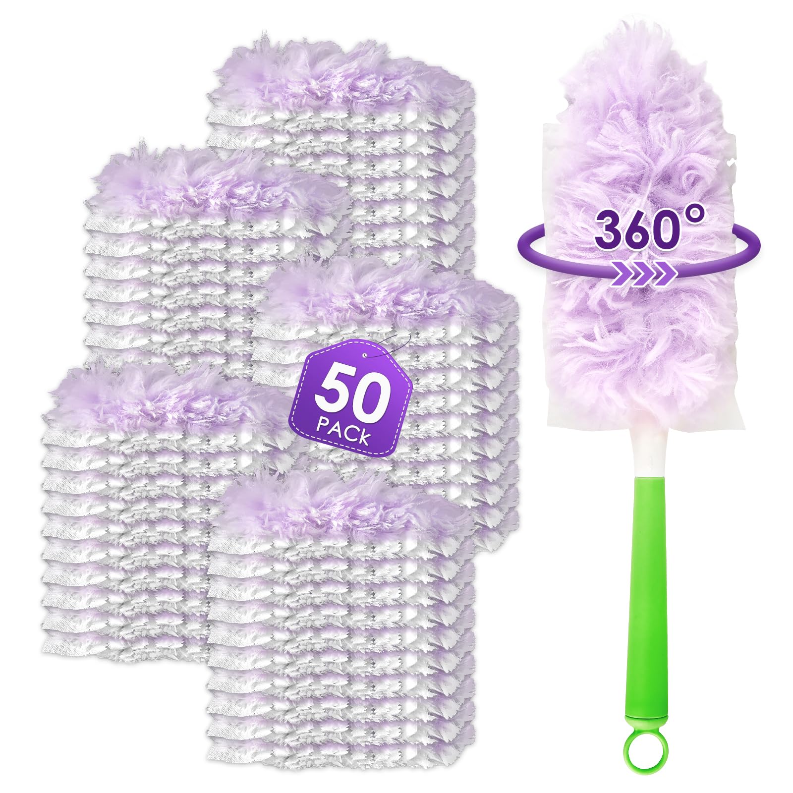 Swiffer Recambios de Plumero Atrapapolvo 360° Multisuperficie Suave, 50 Piezas con Mango Adicional