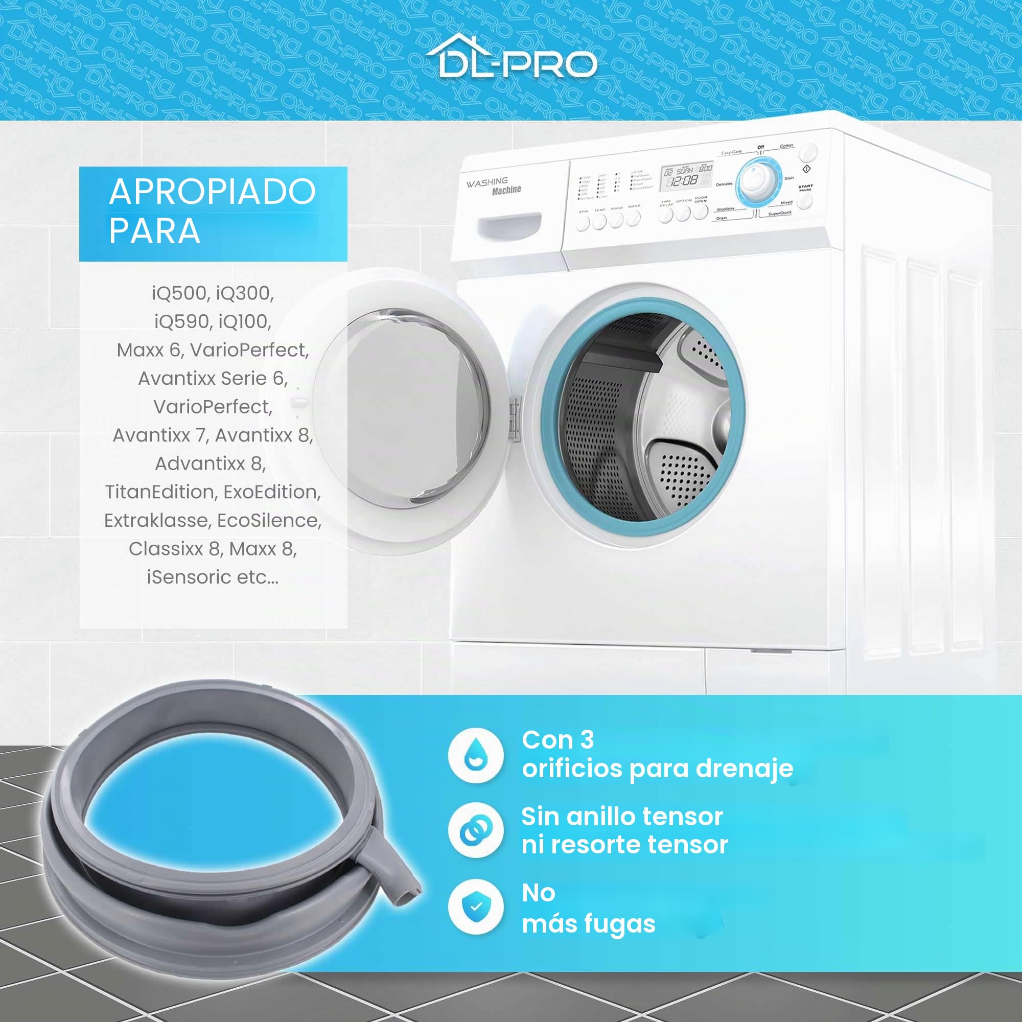 DL-pro junta de puerta para lavadora Bosch Siemens Balay – compatible con 00686004/686004 – iQ300 iQ500 VarioPerfect Serie 6 Avantixx EcoSilence