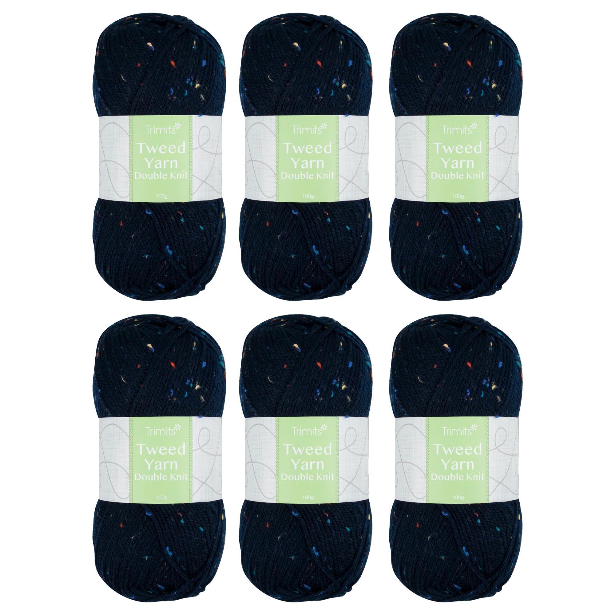 Trimits Tweed Double Knit Acrylic Yarn Wool for Knitting and Crochet - 6 x 100g (280 metres) - Soft Touch Easy Care Machine Washable DK Yarn, Oeko-TEX Certified Acrylic Viscose Blend, Navy
