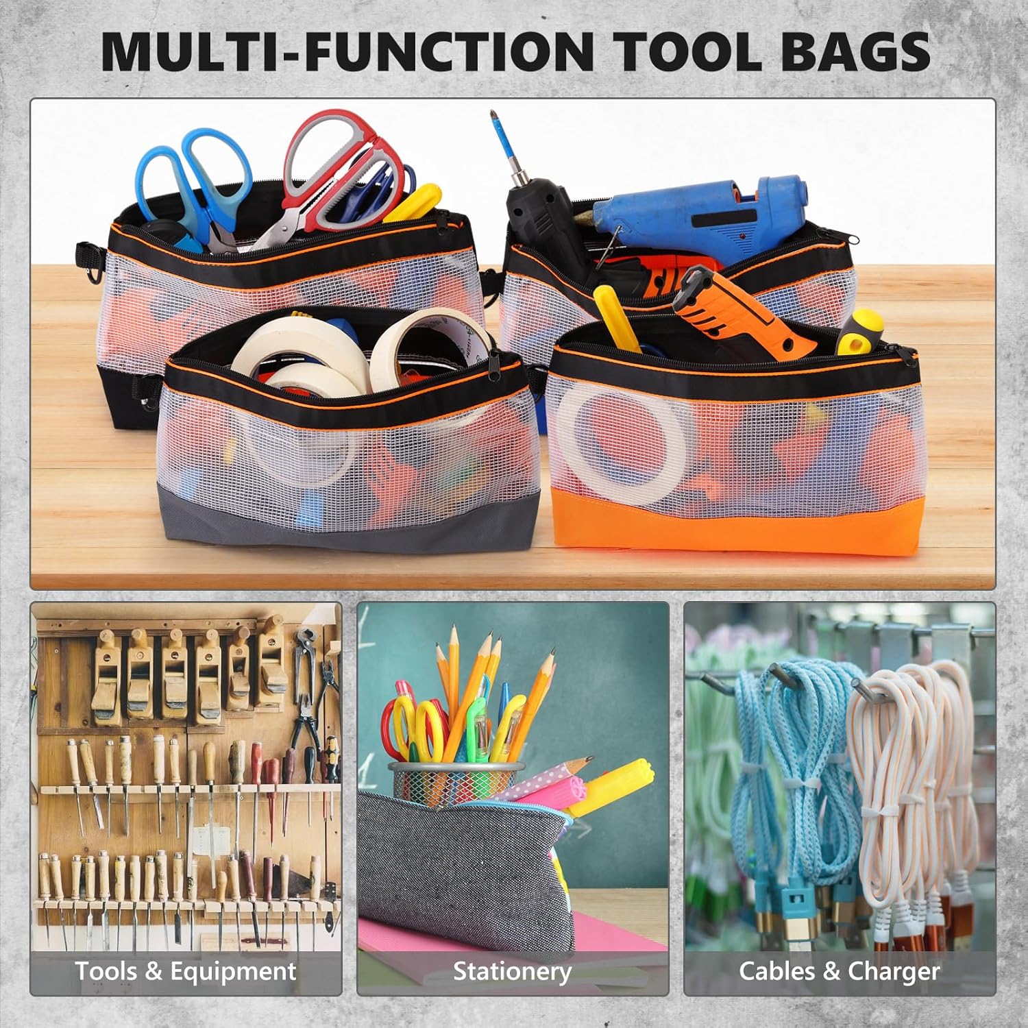 Paterr 16 Pcs Zipper Clear Tool Bag Bulk Small Tool Bag, Heavy Duty Clear Pouch, Multipurpose Waterproof Storage for Men Women Electrician, 4 Color(11.8 Inch)