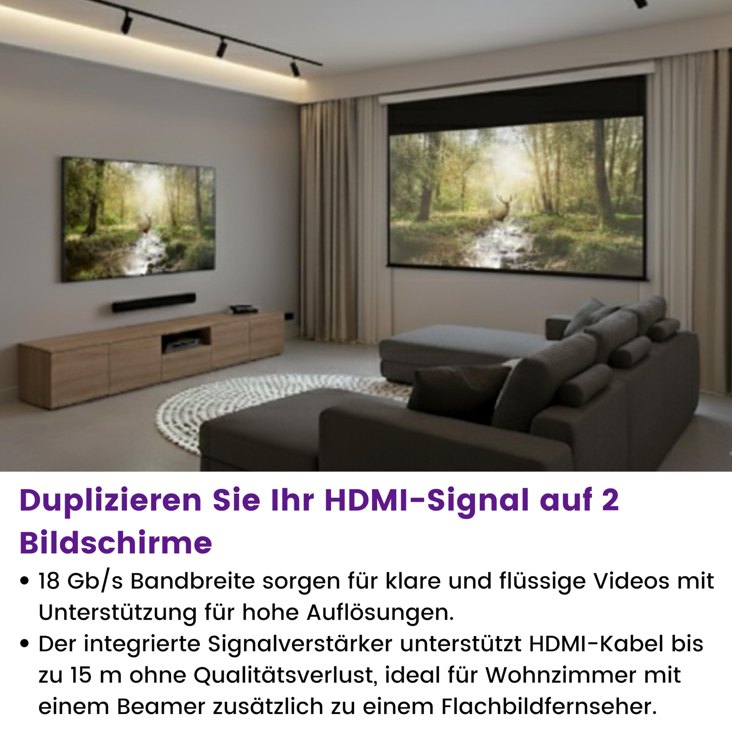 Marmitek Split 612 Pro - HDMI Splitter 4K60 1 EIN 2 Aus UHD HDR EDID TV