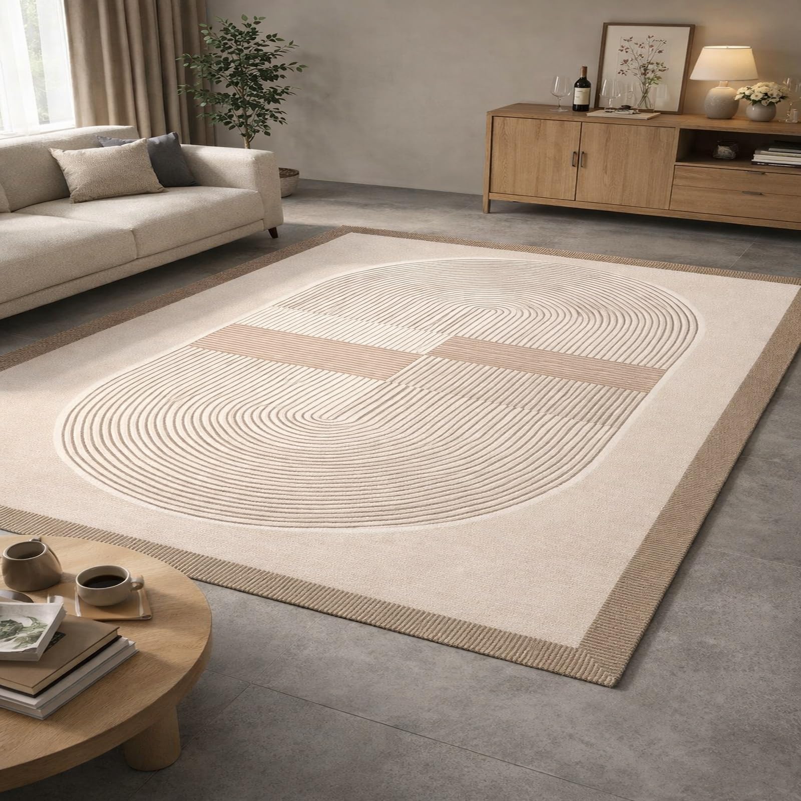 Alfombra de dormitorio Rururug moderna beige abstracta y lavable 120x200 cm