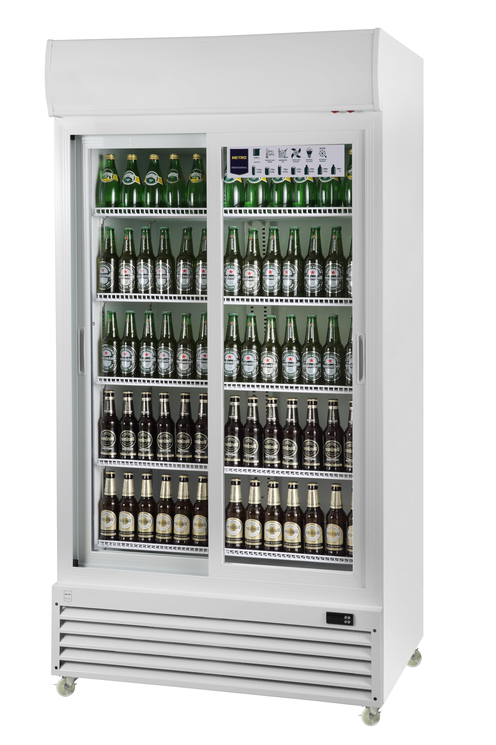 METRO Professional Vitrina frigorífica GSC3800, plástico/vidrio/zinc, 100x73x201.8 cm, 690L, enfría por ventilación, 510W, cerradura, blanco