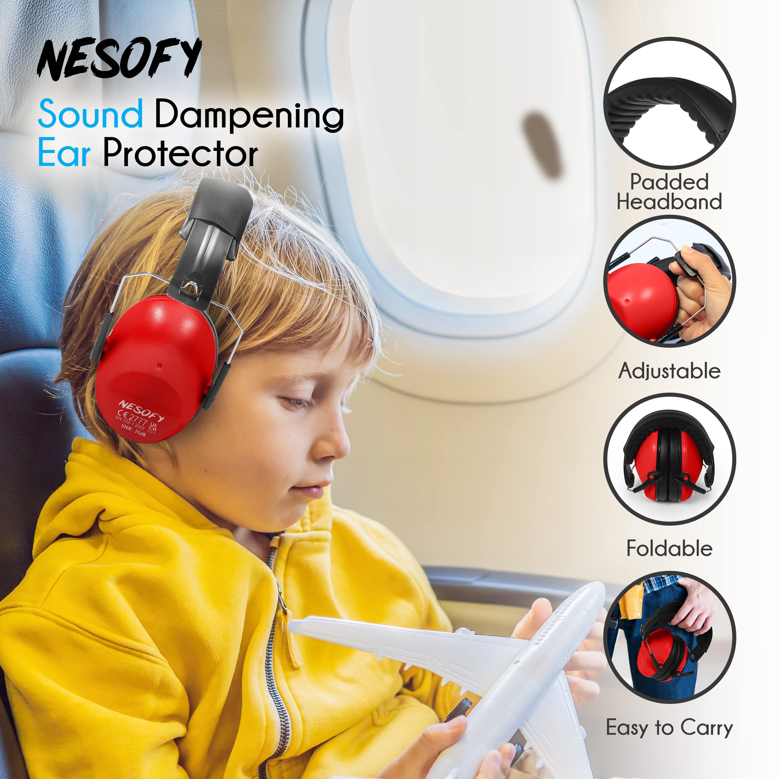 Nesofy Ear Defenders Children 26db, Red, One Size Kids - Image 4