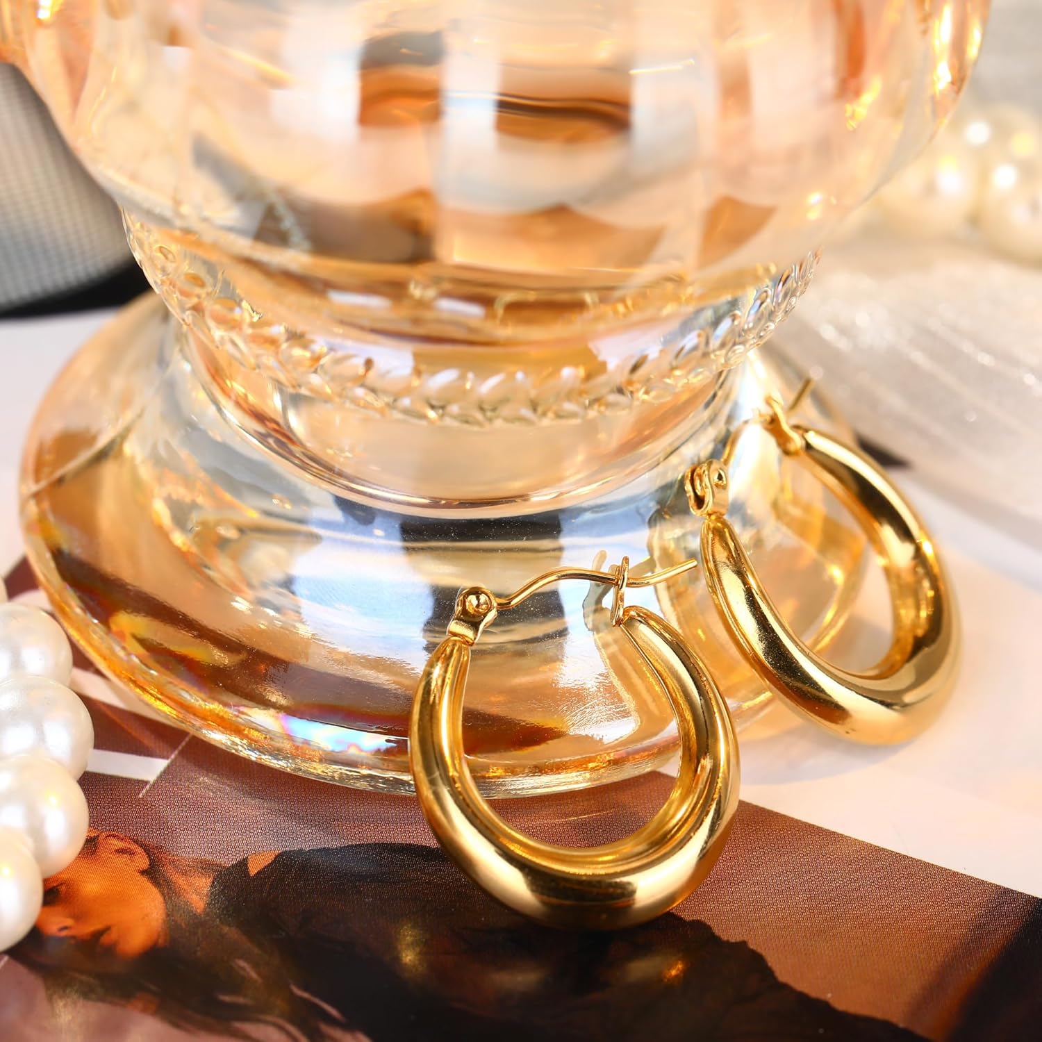 Dainty Gold Huggie Hoop Earrings Dangle Drop 18K Gold Filled Chunky Dangling Earrings Hypoallergenic Earrings with CZ Dainty Earrings for Women - Image 4