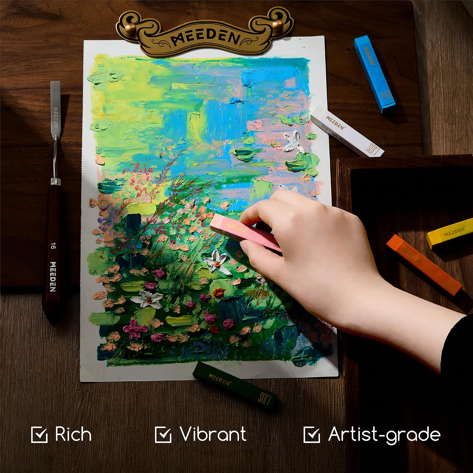 MEEDEN Weiche Ölpastelle für Künstler: 48 Farben inkl. zusätzlich 2 weiße & 2 schwarze quadratische Ölpastelle – Professionelles Kunst-Ölkreide, ideal für Verläufe, Punktieren, Schichten und Mischen
