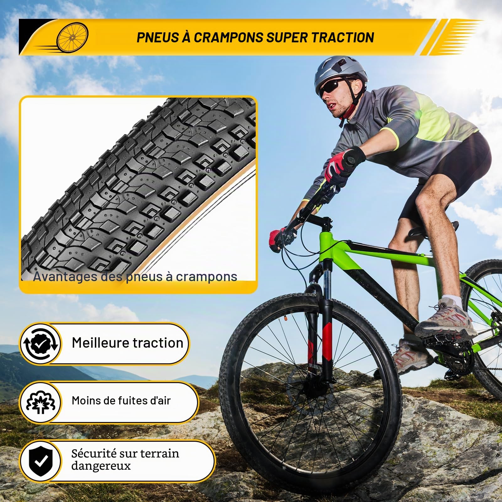 MEGHNA Lot de 2 pneus de vélo pliables 24/26/27,5 x 2,125 pouces 30TPI pour VTT et vélo de ville