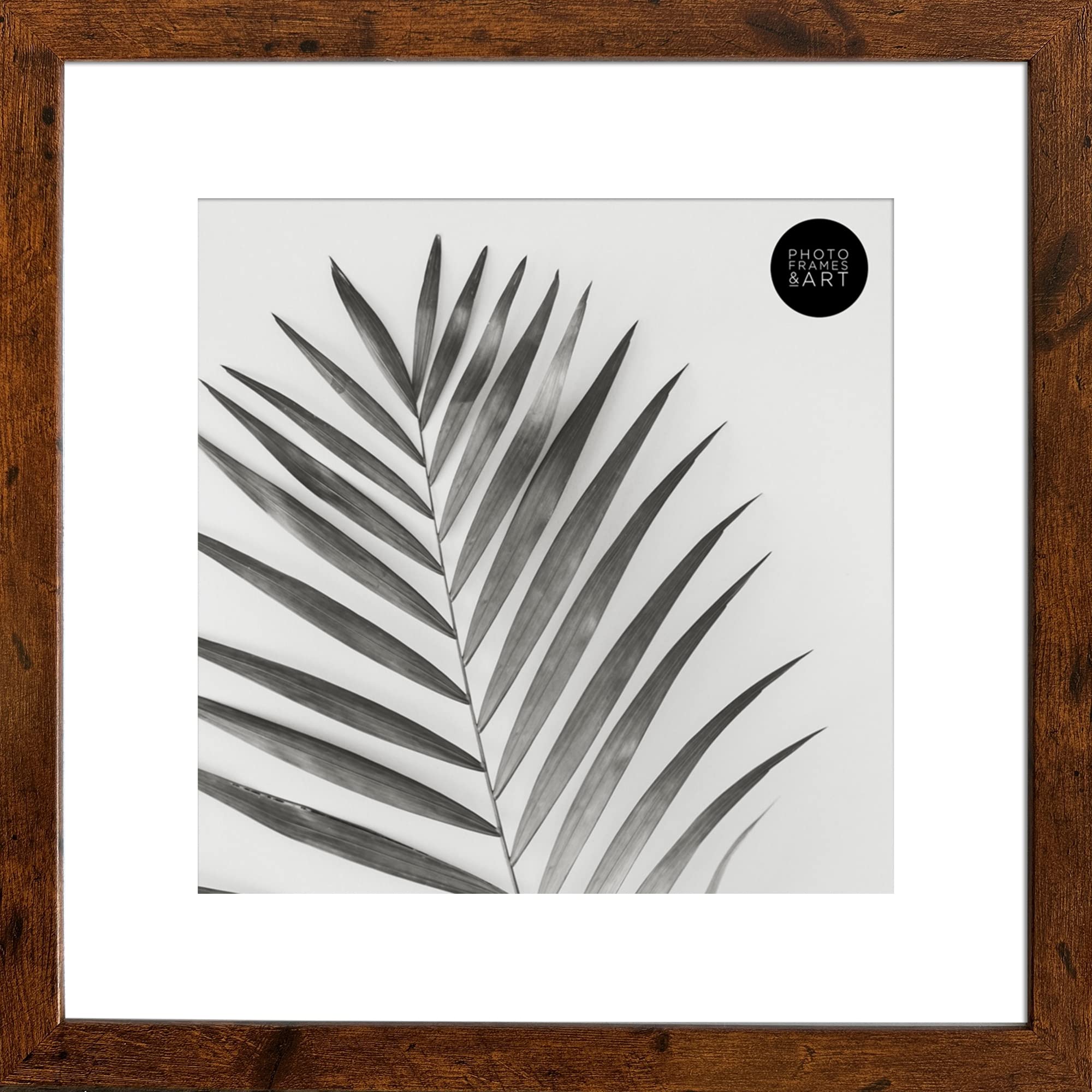 pf+a REAL GLASS 12x12 With White Mount For 8x8 Photo - Frame For 8x8 With Mount - Rustic Effect Square Picture Frame