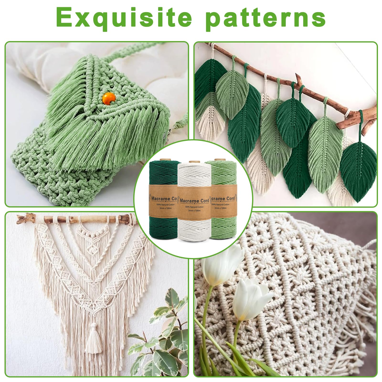 Macramé Touw Set 3mm Katoen Koord 300m voor Haken en Knutselen