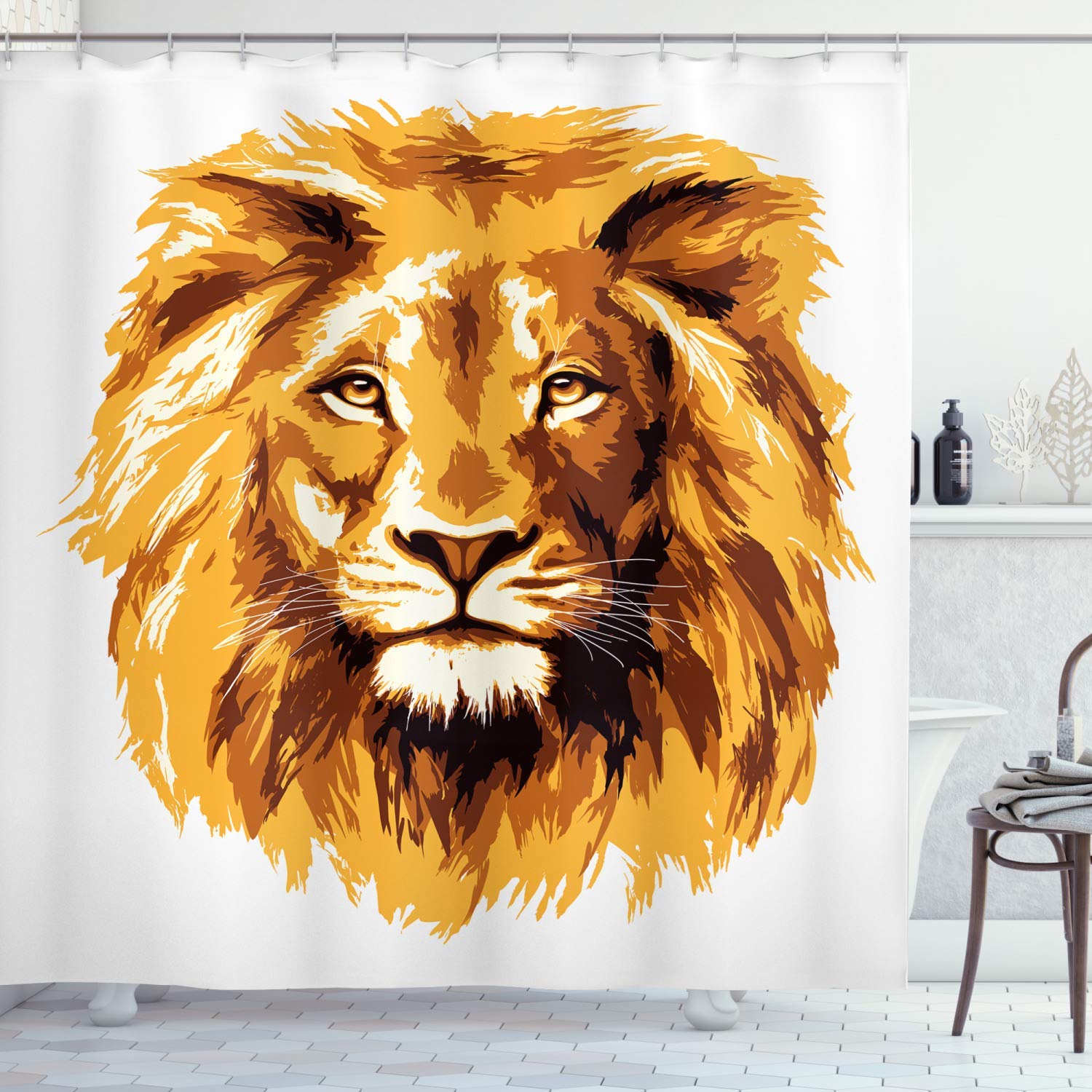 Amazon サファリシャワーカーテン アフリカで最大のライオンキングのイラスト熱帯動物のアートワークの動物 フック付き布生地のバスルームの装飾セット アンバーホワイト 165x180 Cm シャワーカーテン ホーム キッチン オンライン通販