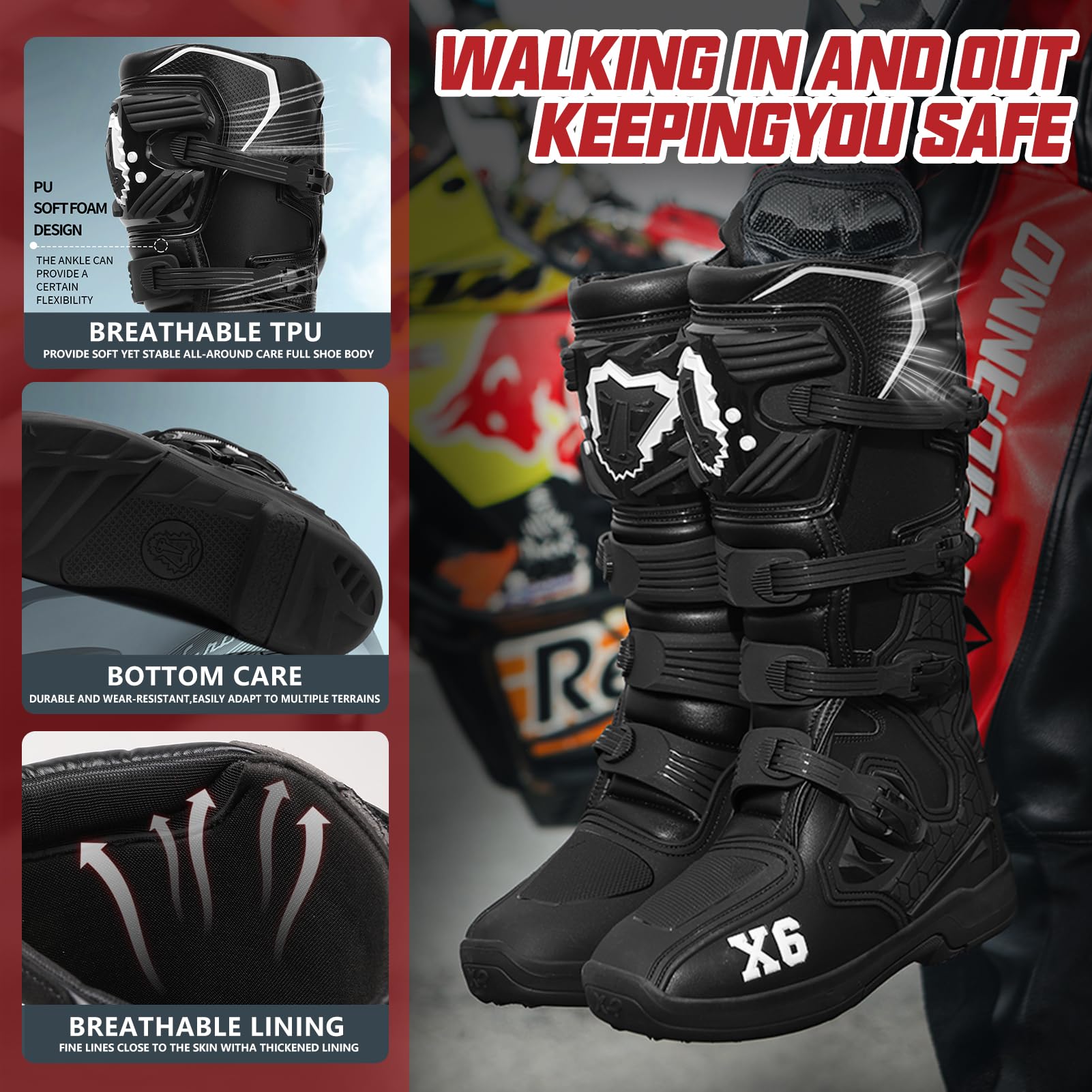 Moto Zapatos de Zapatos de Motocicleta para Hombre Zapatillas de Moto Botas de Cuero Suela de Goma Botas de Moto de Cuero Protector Homologadas Todas Las Estaciones Respirable
