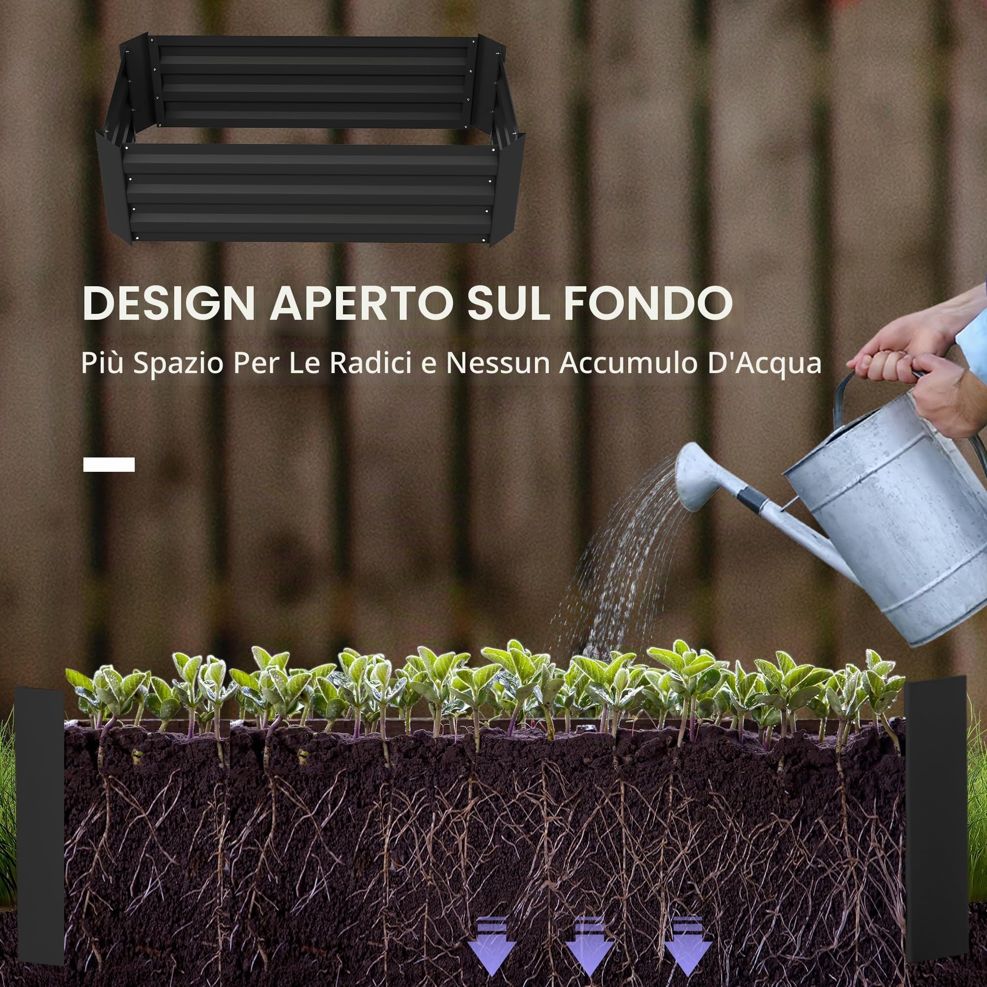 Outsunny Set di 2 cassette da orto dimensioni 100L x 50L x 30H cm - lamiera ondulata grigia