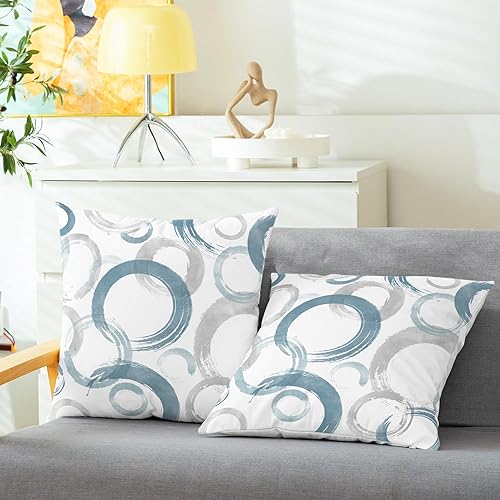 Miniatura 2 de CaliTime Juego de 2 fundas de almohada decorativas con estampado de círculos geométricos de tinta y lavado, para sofá, cama, decoración de casa