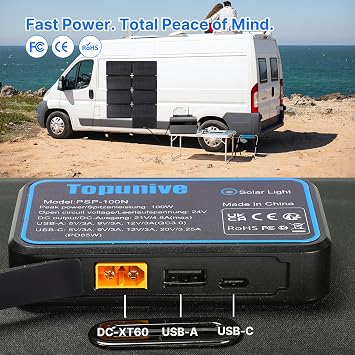 Foldable Solar Panel 100W for Portable Power Station Laptop, Portable Solar Charger with Dual USB PD 65W IP67 Waterproof for Cell Phones, Tablets, Camera, Outdoor Camping Van RV