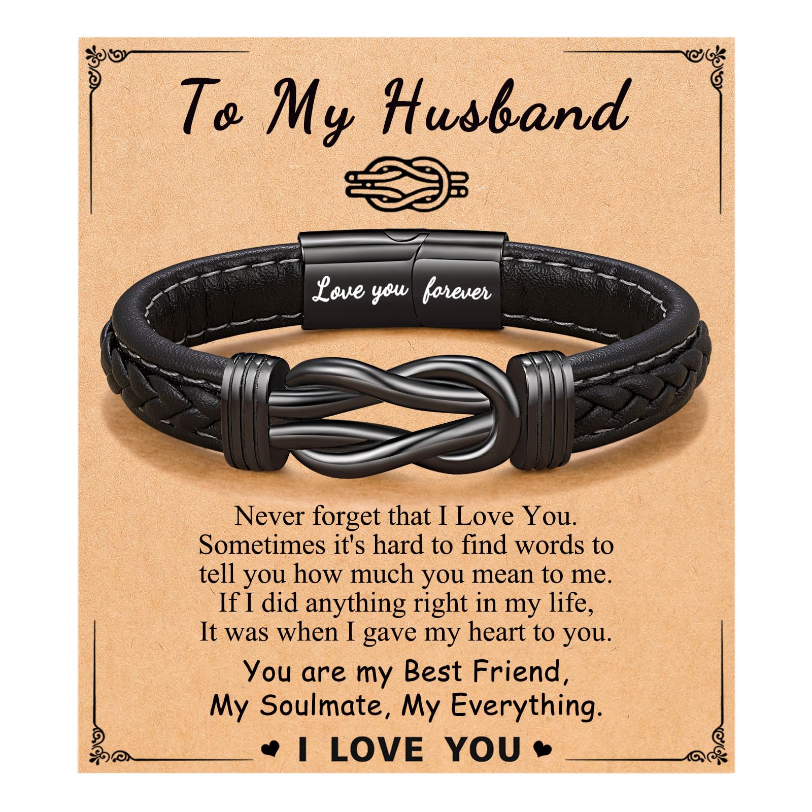 ORISPRE Forever Linked Together Leather Bracelet for Boys Men's Birthday Graduation Fathers' Day Back to School Christmas Gifts