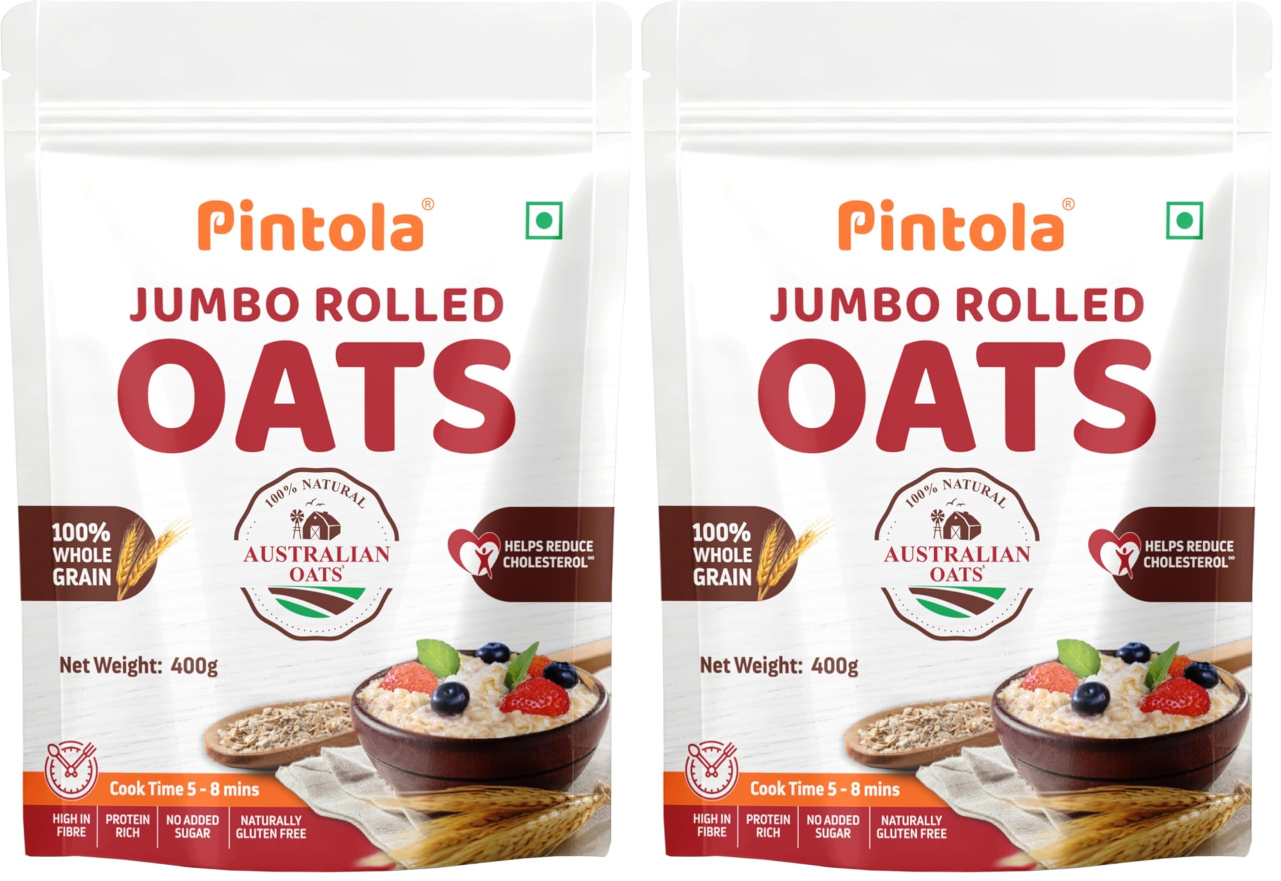 Pintola Oats 400g, Rolled Oats, Diet Food, Weight Management, Natural Whole Grain, High in Fibre & Protein, Jumbo Rolled Oats, Breakfast Cereals, Gluten Free Oatmeal, Dalia Porridge (Pack of 2)-image-34