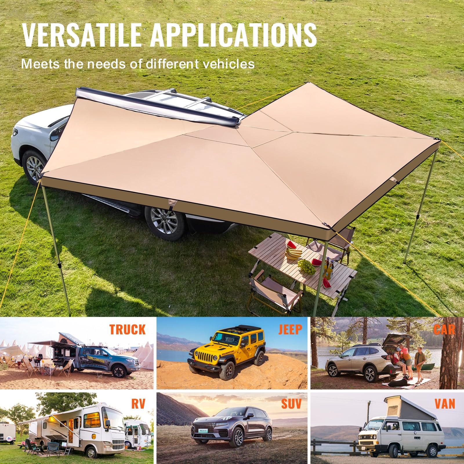 Toldo Caravana,Toldo Furgoneta Camper Toldo retráctil for vehículo, toldo Lateral for Coche, toldo for Coche con Bolsa de Almacenamiento Impermeable, Apto for camión, SUV, Furgoneta(10x7ft)