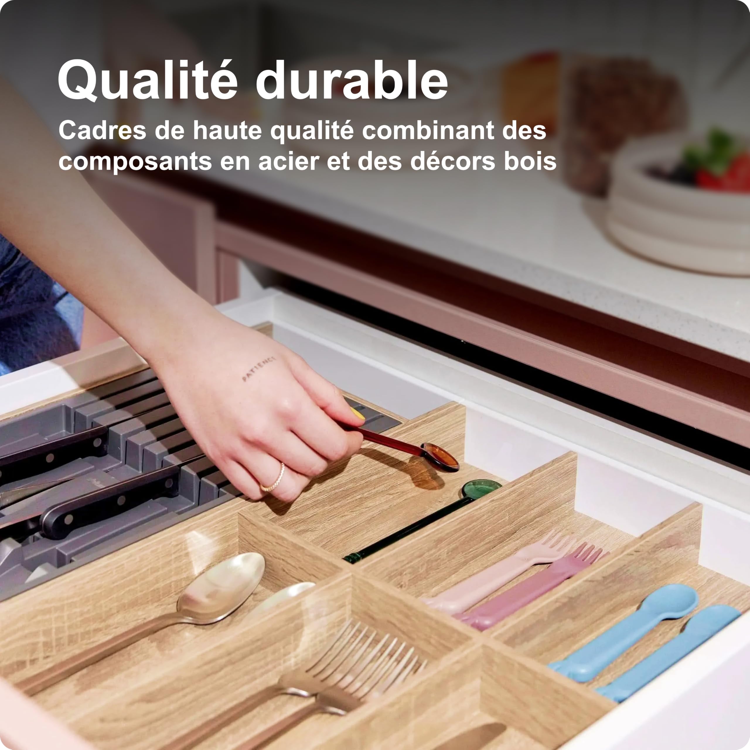 blum AMBIA-LINE range-couverts | organiseur de tiroir premium pour cuisines et meubles modernes | trie et range couverts avec clarté | avec pieds antidérapants | 47 × 30 × 5 cm | Chêne Bardolino