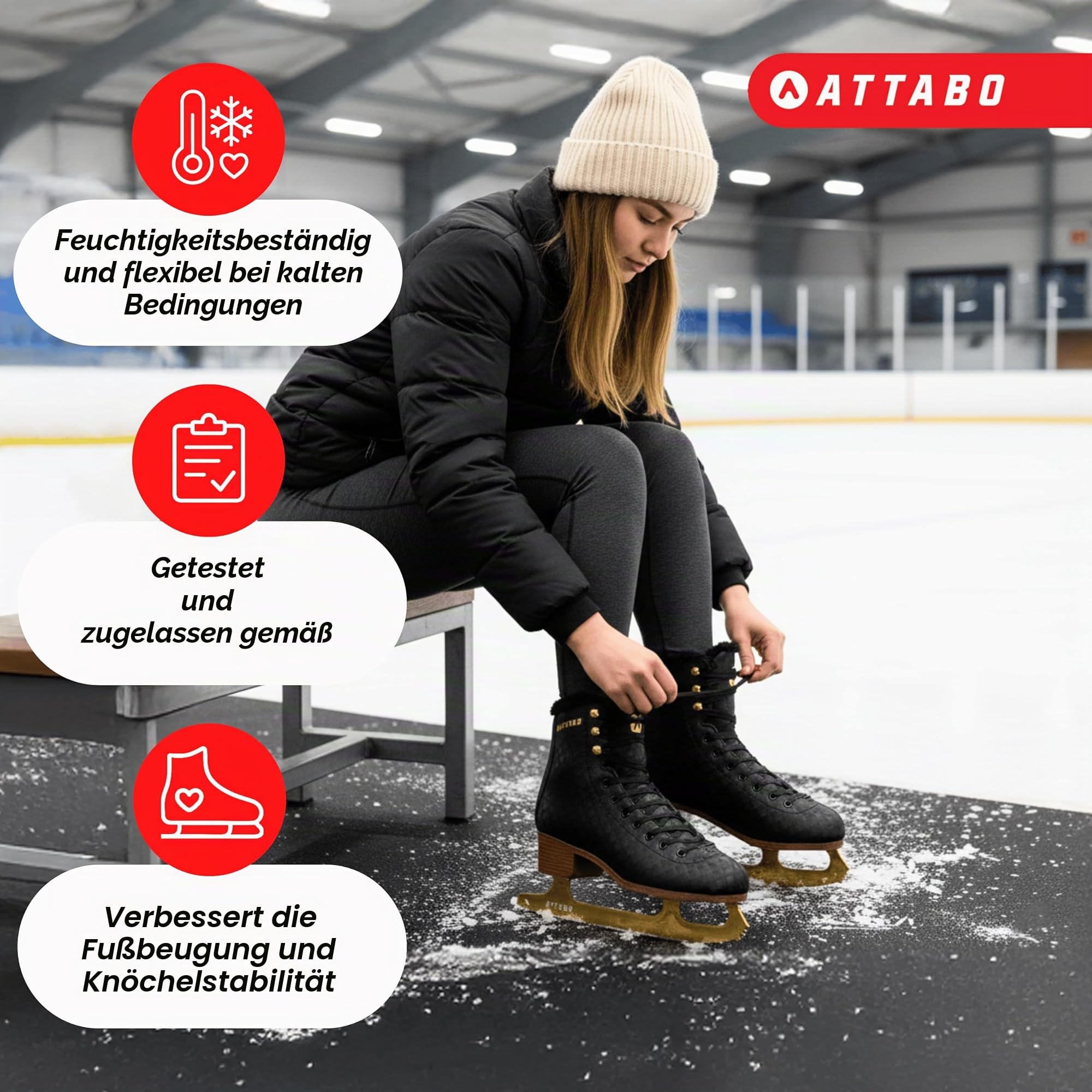ATTABO Lukso Damen Kunstlauf-Schlittschuhe, schwarz – Edelstahlkufe, klassischer Stiefel, warme Innenfütterung, hohe Knöchelstütze, Schnürung für Training & Freizeit