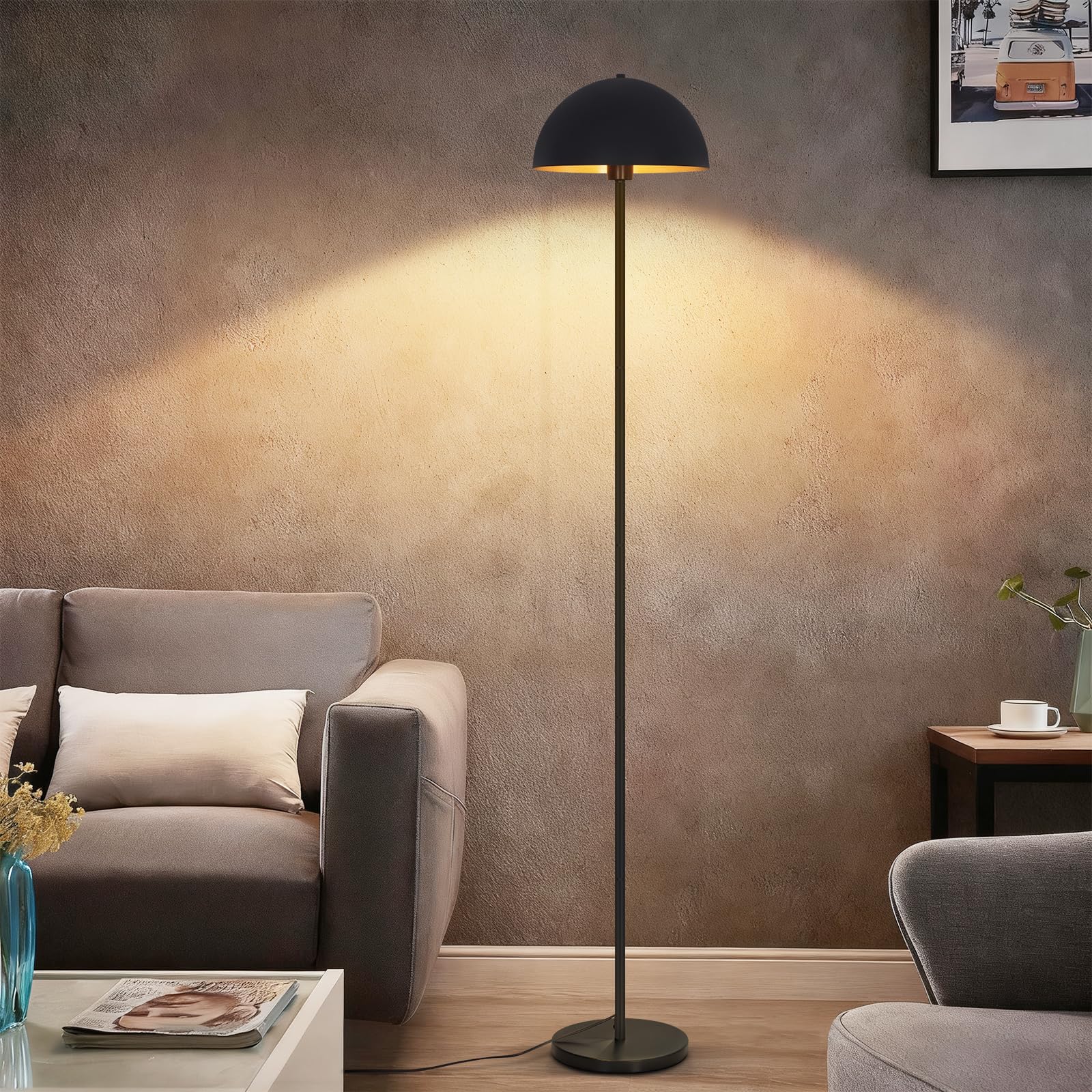 ZMH Stehlampe Bodenlampe für Wohnzimmer, Metall Stehleuchte modern 170 cm, | Lampenschirm Ø30 cm, E27 Fassung max. 40W, IP20 Innenleuchte, Schlafzimmer Leseecke, Schwarz Gold, ohne Leuchtmittel