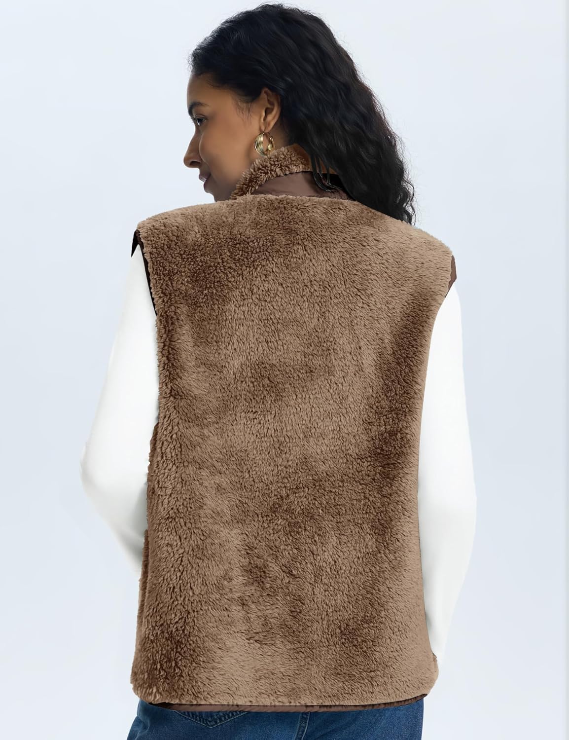 Rapbin Vests for Women Lightweight Stand Collar Sherpa Fuzzy Fleece Vest Buttoned Sleeveless Jackets with 3 Pockets - Image 4