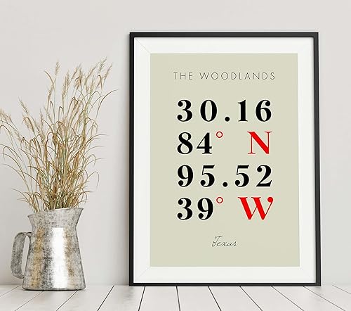 Miniatura 6 de Mapa de coordenadas multilínea de colores de The Woodlands, Texas, (16x20)