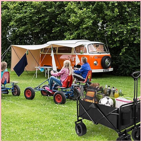 Miniatura 6 de Carro de camping plegable al aire libre picnic camping carrito tirador portátil camping pequeño remolque 8 pulgadas ruedas todoterreno con frenos