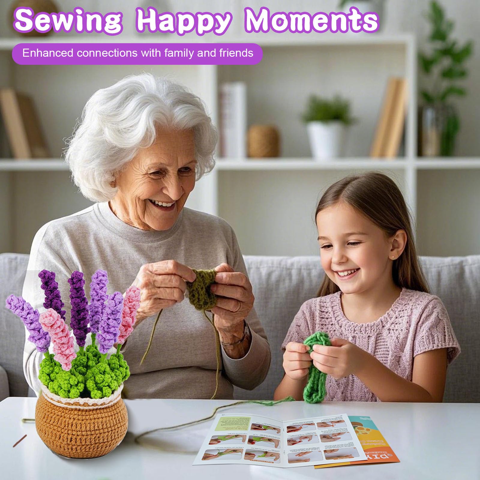 Lonsien Amigurumi Kit Lavanda Kit Principiantes Kit Ganchillos Crochet con Instrucciones en Video Paso a Paso para Adultos y Niños
